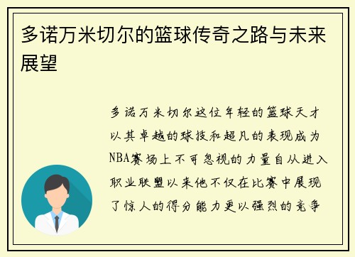 多诺万米切尔的篮球传奇之路与未来展望
